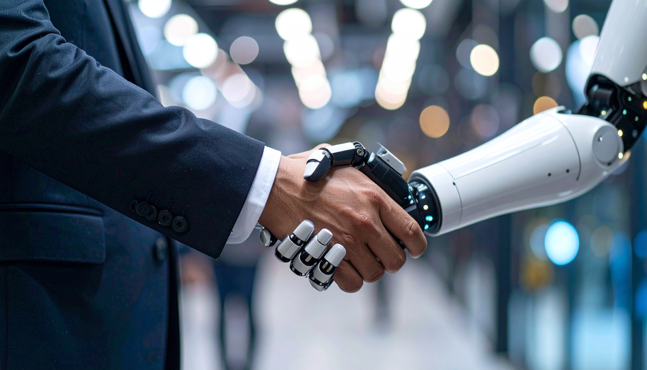 Mensch und Roboter reichen sich die Hand